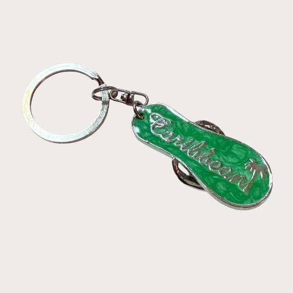 Caribbean Green Flip Flop Keychain Keyring Rhinestones Vacation Travel - Picture 3 of 3